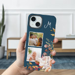 Monograma de acuarela moderna Floral de 2 fotograf<br><div class="desc">Clúster moderno y moderno de esquina de flores acuarelas de bonito,  dos plantillas de fotos cuadradas y campo de texto monograma con color de fondo de personalizable.</div>