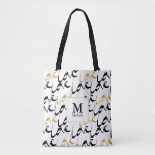 Monograma de amor negro y dorado para la bolsa