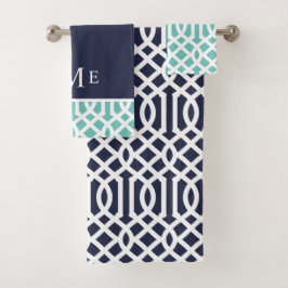 Monograma de Aqua y Navy Trellis