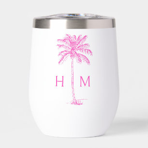 Monograma de árbol de palmera en rosa y blanco