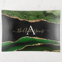 Monograma de árido verde Purpurina de oro