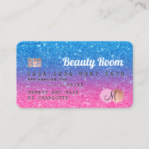 Monograma de belleza purpurina rosa azul tarjeta d