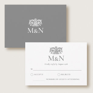 Monograma de boda RSVP elegante con sobre gris
