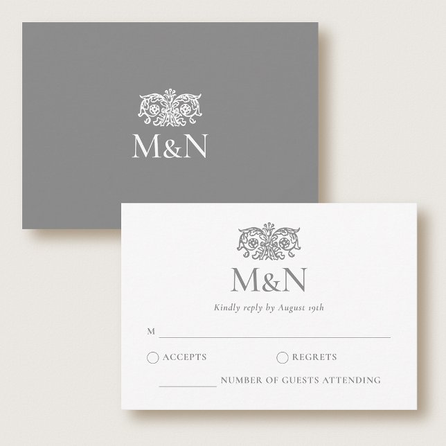 Monograma de boda RSVP elegante con sobre gris (Subido por el creador)