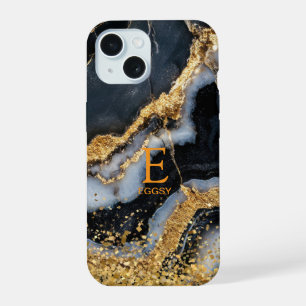 monograma de brillo dorado mármol negro chic