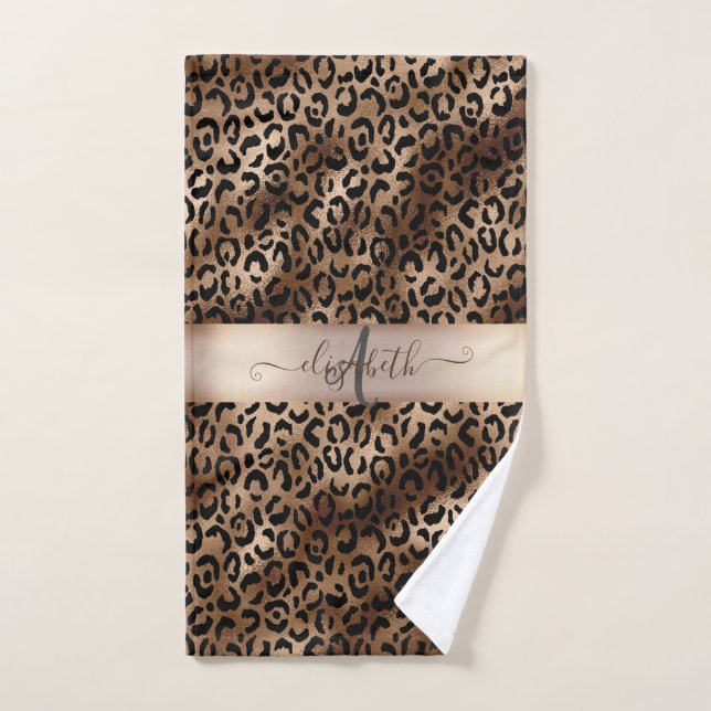 Monograma de Bronce Negro con Estampado de Leopard (Toalla de mano)