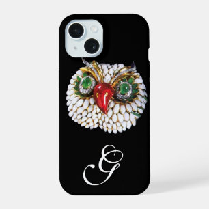 MONOGRAMA DE BÚHO JOYA ,Oro,Esmeralda Verde ,ópalo