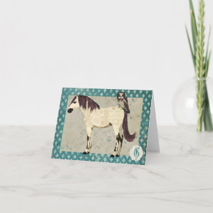 Monograma de caballo blanco y búho Notecard