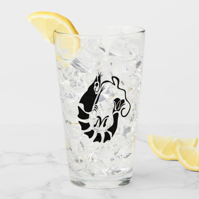 Monograma de camarón al estilo de esténcil negro (Anverso (hielo))