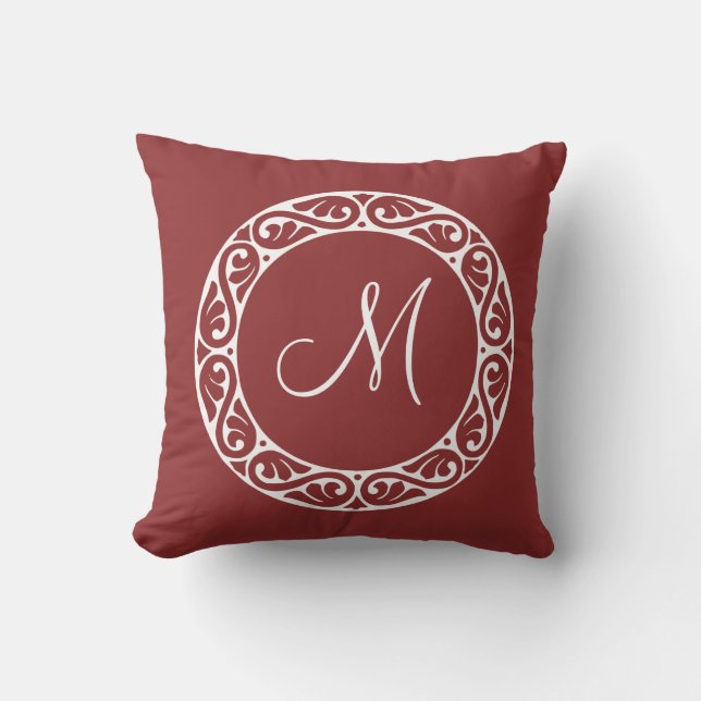 Monograma de círculo decorativo almohada roja borg (Anverso)
