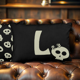 Monograma de cráneo cúbico negro Almohada acento d