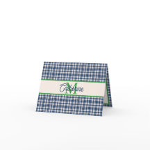 Monograma de Cuadro Escocés Gingham Azul y Verde