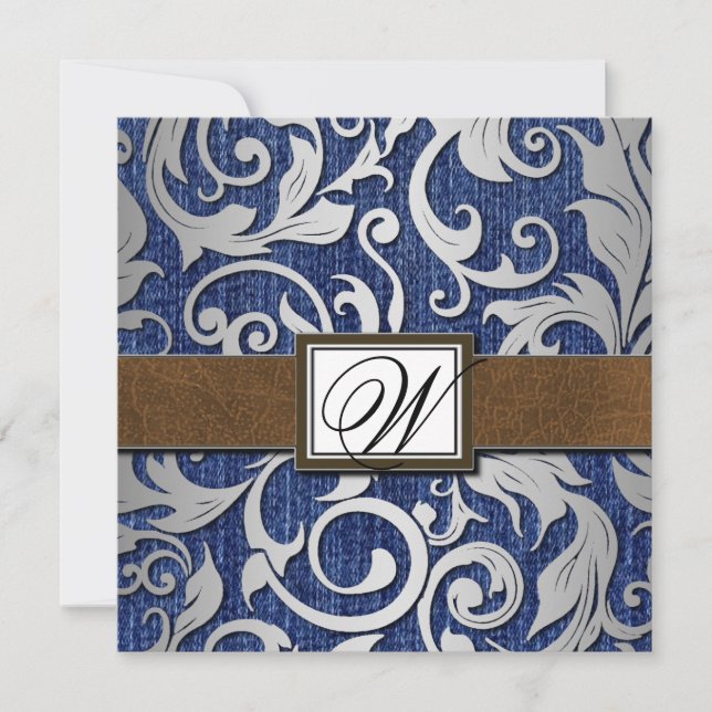 Monograma de cuero Denim Invitaciones a la boda oc (Anverso)