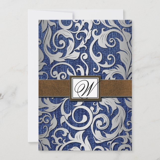 Monograma de cuero Denim Invitaciones a la boda oc (Anverso)