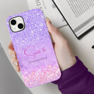 Monograma de cumpleaños con purpurina rosa morado