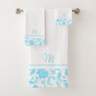 Monograma de damascos de color azul y blanco