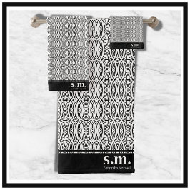 Monograma de diseño geométrico en blanco y negro