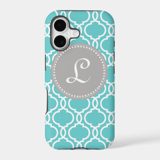 Monograma de encargo de Quatrefoil en azul y gris