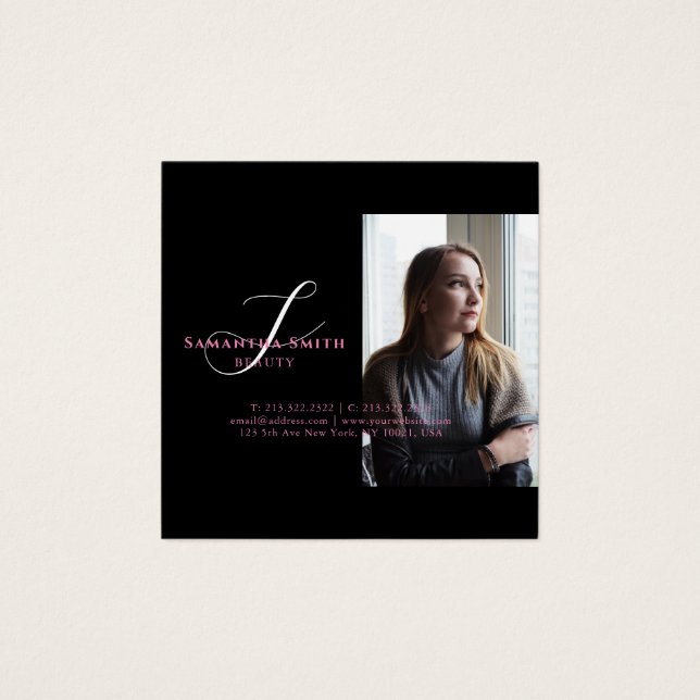 Monograma de escritura de 4 fotos modernas rosadas (Anverso)