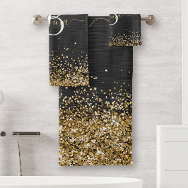 Monograma de espuma negra Purpurina de oro persona