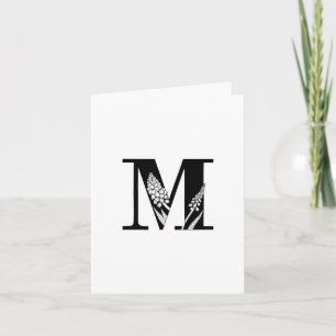 Monograma De Floral M En Tarjeta De Nota Blanca