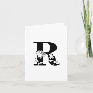 Monograma De Floral R En Tarjeta De Nota Blanca