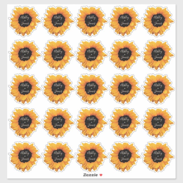Monograma de girasol radiante Nombres de Pegatinas (Hoja)