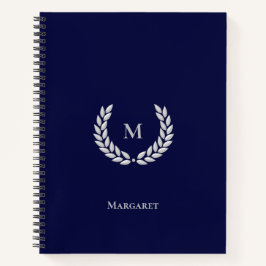 Monograma de gris plateado y laurel en cuaderno az