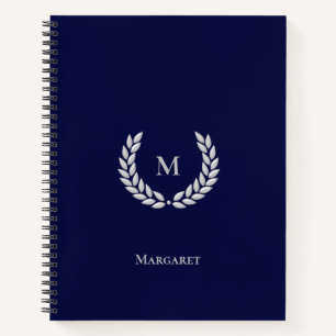 Monograma de gris plateado y laurel en cuaderno az