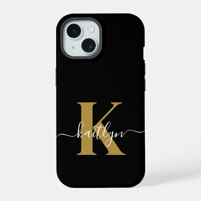 Monograma de guión de oro negro elegante (Reverso )