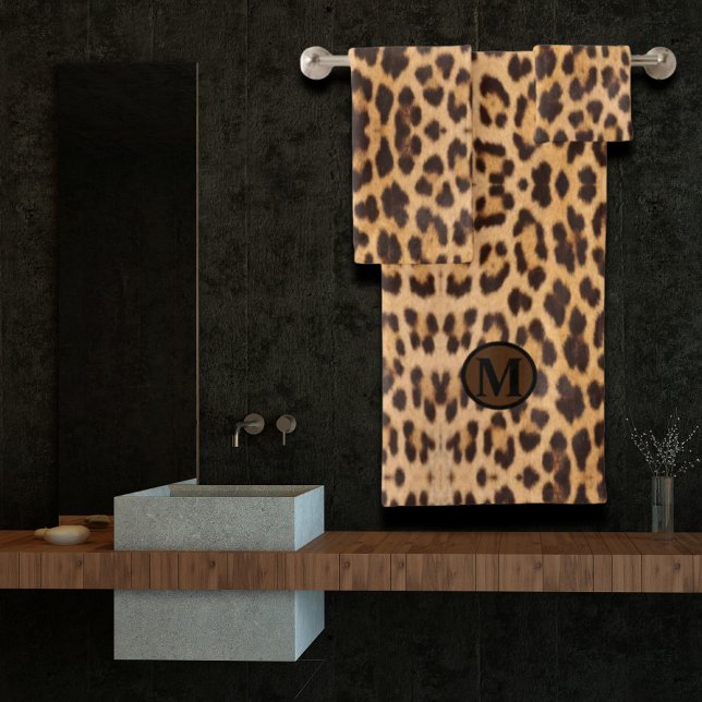monograma de impresión de leopardo de safari salva (girly chic wild safari leopard print monogram bath towel set)