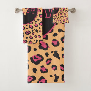 Monograma de impresión de leopardo negro rosado