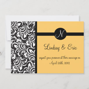 Monograma de invitación a boda dorada amarilla