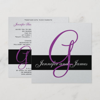 Monograma de invitación a boda plateada Nombres pú