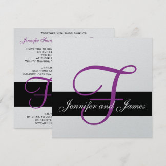 Monograma de invitación a boda plateada Nombres pú