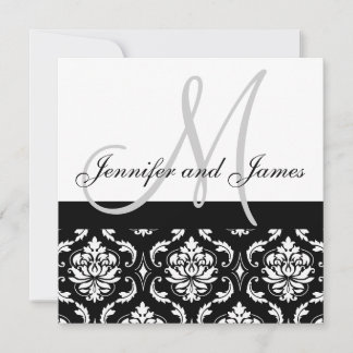Monograma de invitación a bodas Damasco gris