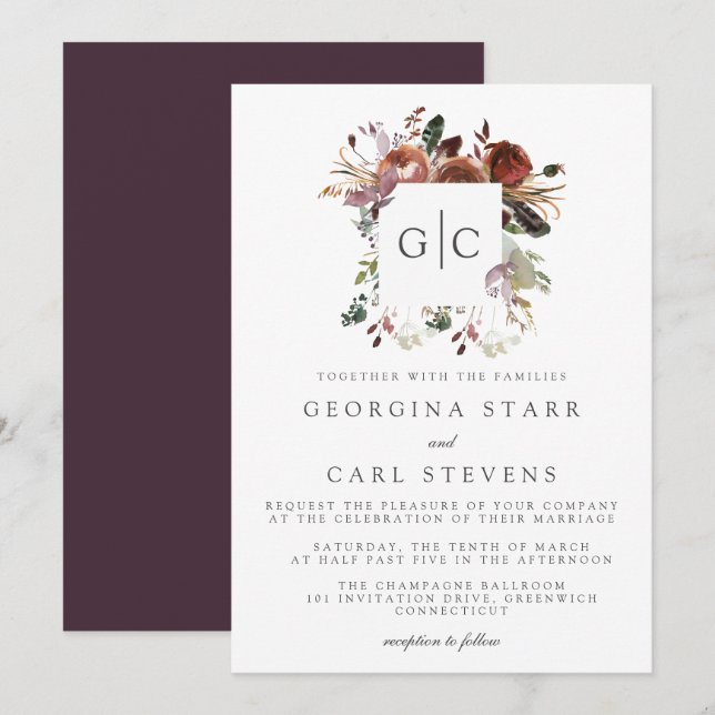 Monograma de invitación a bodas de maritero y ciru (Anverso / Reverso)