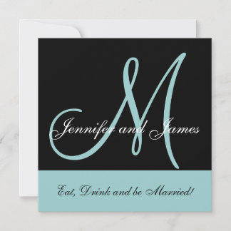 Monograma de invitación a la boda azul que dice no