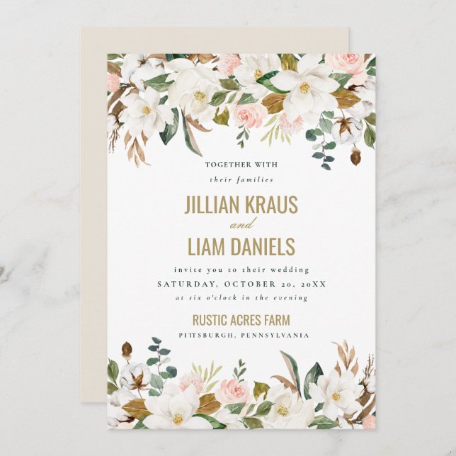 Monograma de invitación a la boda de la Magnolia a (Anverso / Reverso)