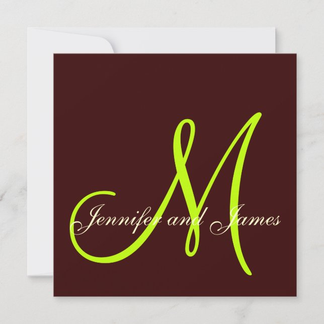 Monograma de invitación a la boda verde crema marr (Anverso)