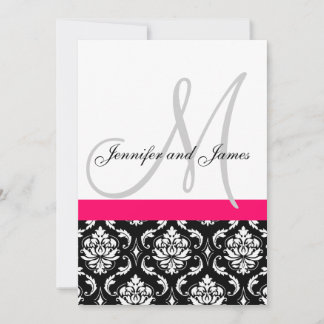 Monograma de Invitación de Boda Negro Rosa Calient