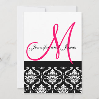 Monograma de Invitación de Boda Negro Rosa Damask