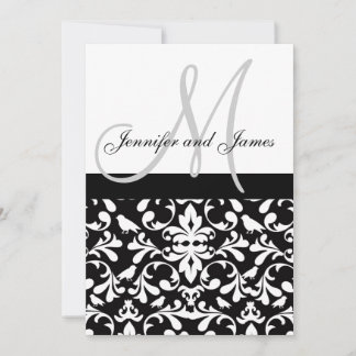 Monograma de invitaciones a bodas de damasco de pá