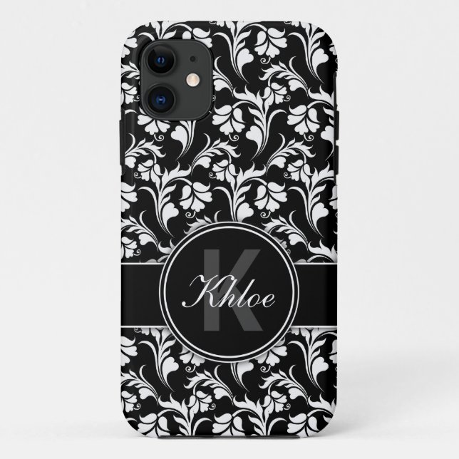 Monograma de iPhone floral blanco negro 5 funda (Reverso)