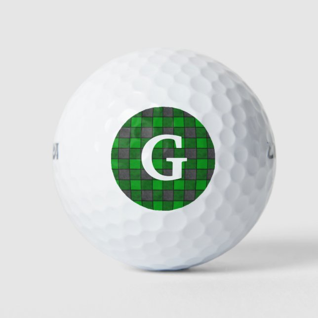 Monograma de la bola de golf Green Black Check (Anverso)