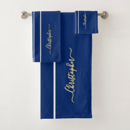 Monograma de la Carreras azul blanca Faux Gold