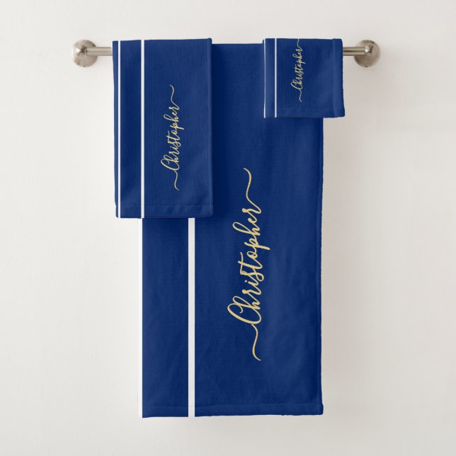 Monograma de la Carreras azul blanca Faux Gold (In situ)