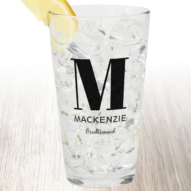 Monograma de la dama de honor Glass (Personalized monogram initial name bridesmaid glass tumbler)