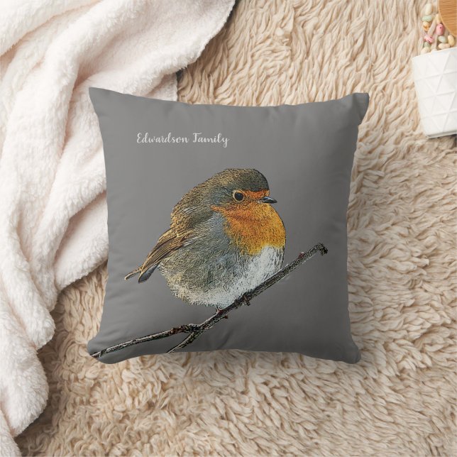 Monograma de la familia Robin bird nombre almohada (Manta)