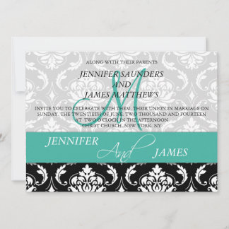 Monograma de la invitación a la boda turquesa en n